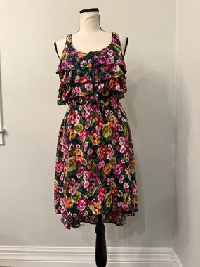 G21 Floral Ruffle Dress Medium Sleeveless Tiered Boho Fit Flare Mini